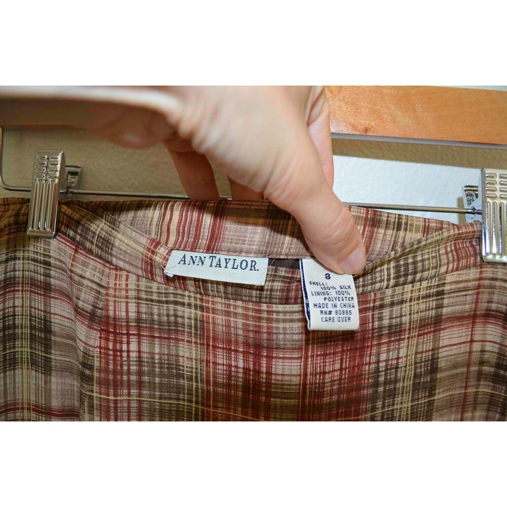 90s Vintage Silk Plaid Wrap Skirt - Picture 5 of 6